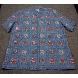 Vtg Reyn Spooner 65th Anniversary Shirt 3XL Blue Hawaiian Flag
